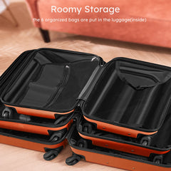9 Piece Luggage Sets, Hard 20 24 28 in Luggage with 6 Pieces Organize Bags Travel Suitcases Sets with Wheels, Rosé