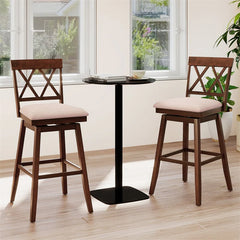 Swivel Bar Stools Set of 2, 29" Bar Height Chairs with Back, Padded Seat & Rubber Wood Frame, Farmhouse Barstools for Kitchen Island