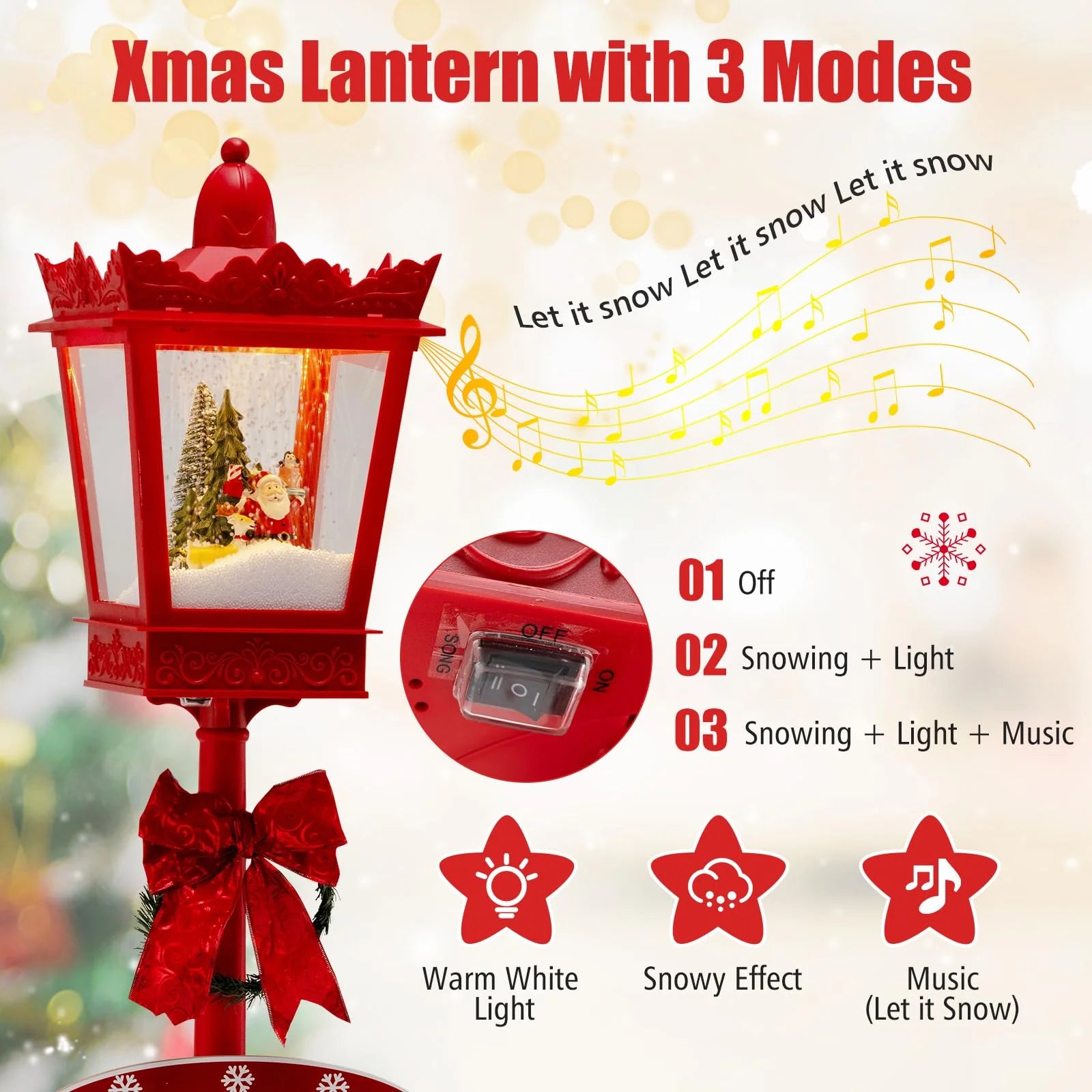 Tangkula 8 ft Musical Christmas Street Light Indoor/Outdoor Lamp Post with Warm White LEDs