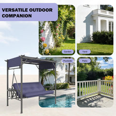 AECOJOY 2-in-1 Convertible Porch Swing Bed 3 Seat, Outdoor Patio Metal Pergola Swing
