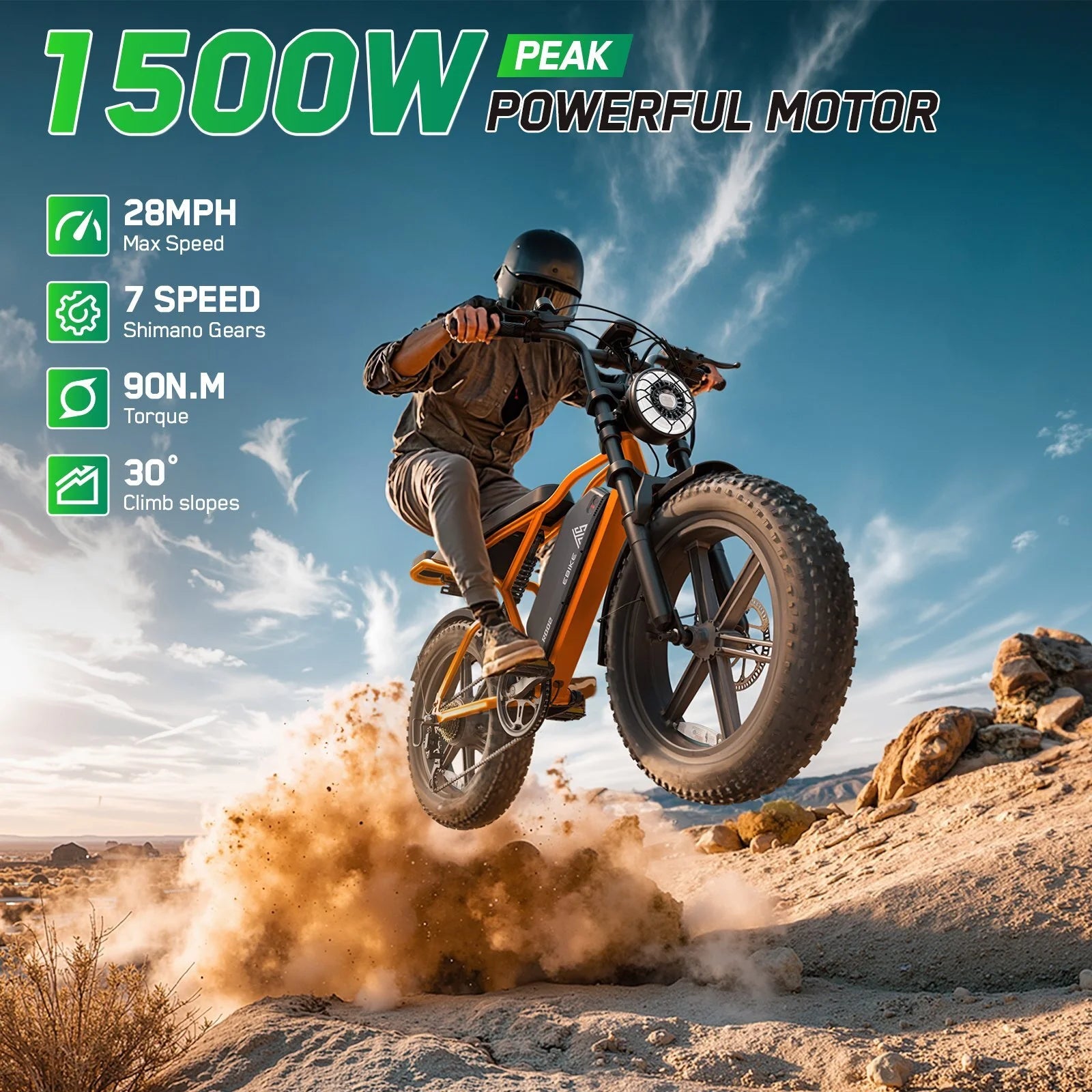 TST Electric Bike for Adults, 750W Peak 1500W Motor, 20"x4" Fat Tire, E Mountain Bike, 48V/15AH UL2849
