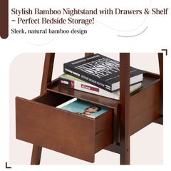 AECOJOY Nightstand with Drawer and Storage Shelf, Bamboo Bed Side Table