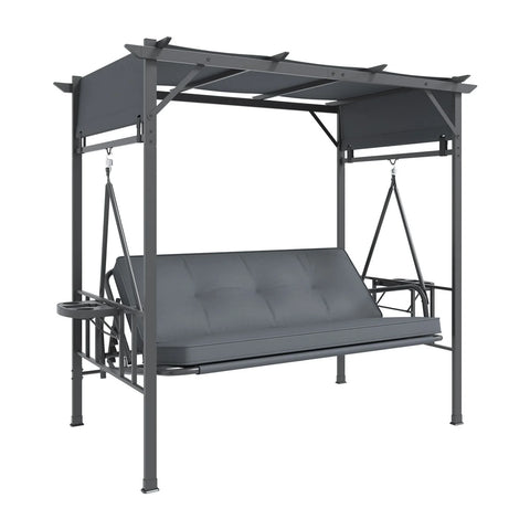 AECOJOY 2-in-1 Convertible Porch Swing Bed 3 Seat, Outdoor Patio Metal Pergola Swing