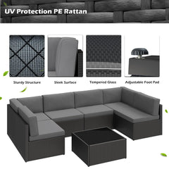 AECOJOY 7 Piece Outdoor Patio Furniture Set, Black & Dark Gray