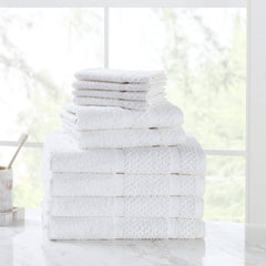 Mainstays 10 Piece Bath Towel Set with Upgraded Softness & Durability, Office Blue - White