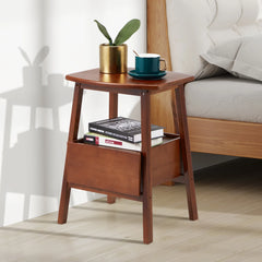 AECOJOY Nightstand with Drawer and Storage Shelf, Bamboo Bed Side Table