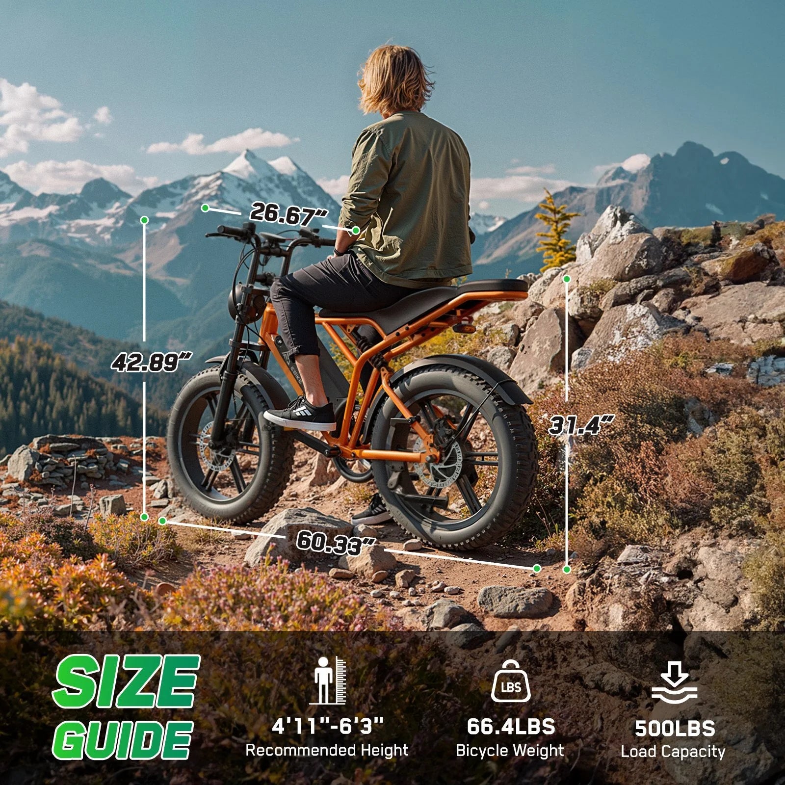 TST Electric Bike for Adults, 750W Peak 1500W Motor, 20"x4" Fat Tire, E Mountain Bike, 48V/15AH UL2849