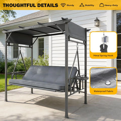 AECOJOY 2-in-1 Convertible Porch Swing Bed 3 Seat, Outdoor Patio Metal Pergola Swing