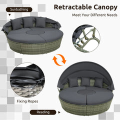 Tangkula Patio Round Daybed with Retractable Canopy(Grey)