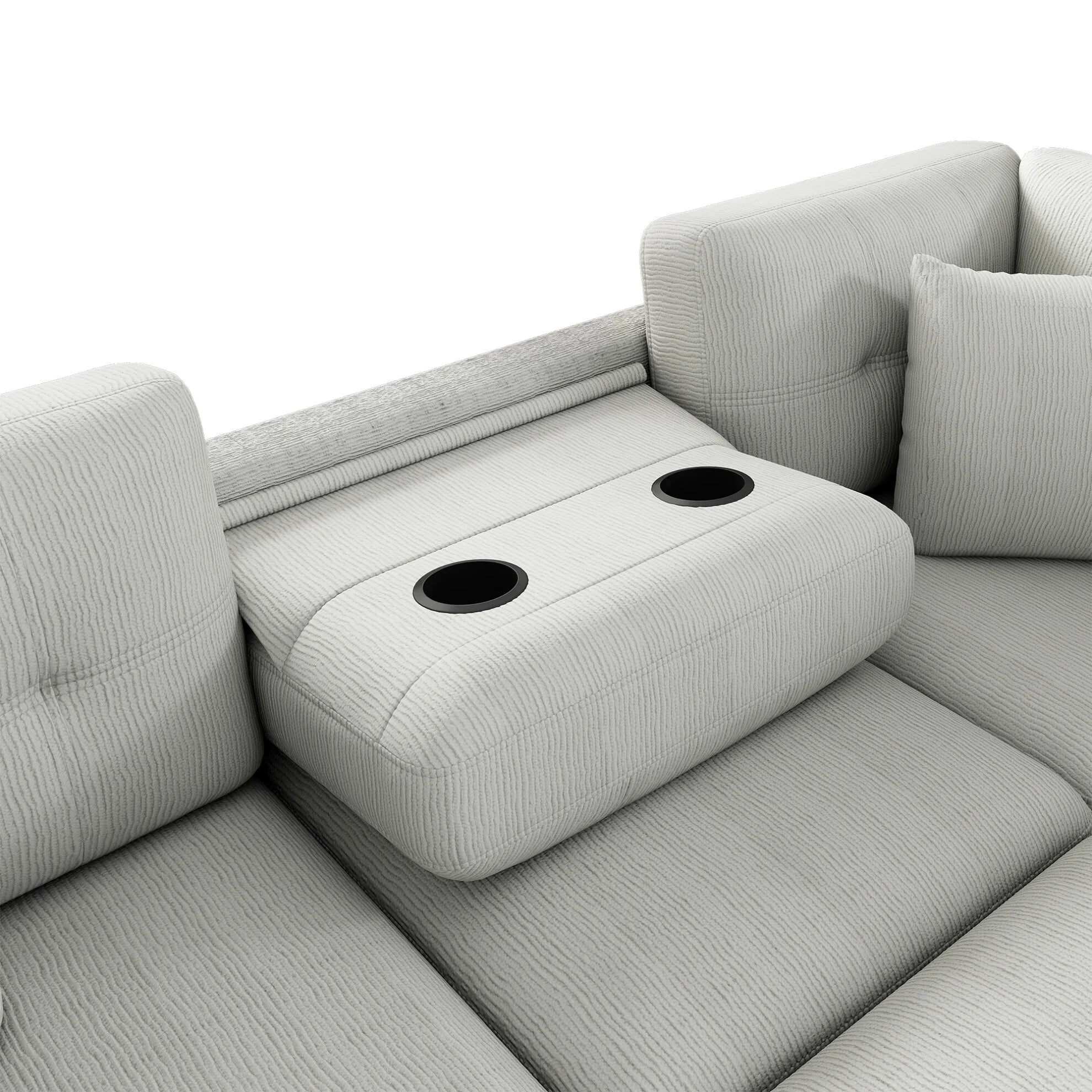 87" Modular Sectional Sleeper Sofa with Pull Out Bed, Convertible L - Shaped Couch with Ottoman, USB Ports and Two Cup Holders for Living Room, Apartment, Bedroom, Gray