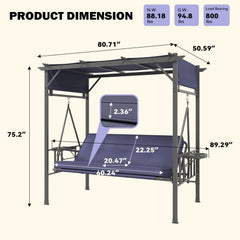AECOJOY 2-in-1 Convertible Porch Swing Bed 3 Seat, Outdoor Patio Metal Pergola Swing