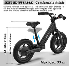 Hiboy BK1 Electric Bike for Kids Ages 3 - 5 Years, 24V 100W Electric Balance Bike 12 in Inflatable Tire Adjustable Seat, Electric Bicycle Gift for Kids