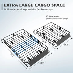 Naipo Roof Rack Cargo Basket, 500 lb, 64"x39"x6"extendable Roof Luggage Holder Rack with 4 U - Bolts for SUV/RV, Camping