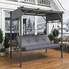 AECOJOY 2-in-1 Convertible Porch Swing Bed 3 Seat, Outdoor Patio Metal Pergola Swing