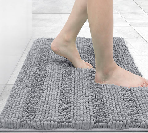 Grandaily Chenille Striped Bathroom Rug Mat, Extra Thick and Absorbent Bath Rugs, Non-Slip Soft Plush Shaggy Bath Carpet, Machine Wash Dry, Bath