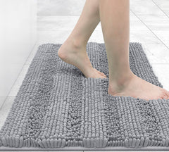 Grandaily Chenille Striped Bathroom Rug Mat, Extra Thick and Absorbent Bath Rugs, Non-Slip Soft Plush Shaggy Bath Carpet, Machine Wash Dry, Bath