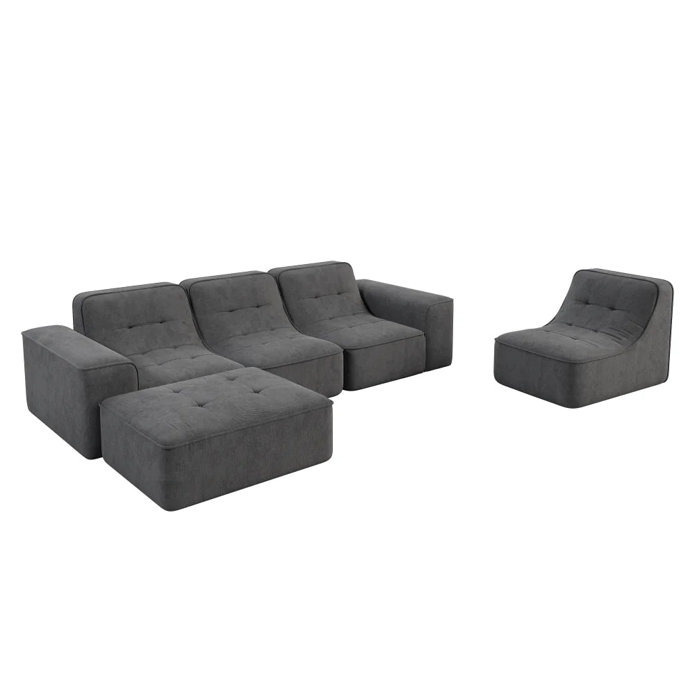 144" Oversized Modular Sectional Sofa, Deep Seat Chenille Cloud Couch with Chaise, L - Shaped Sparkling 5 Seat Sofa Couch for Living Room, Black