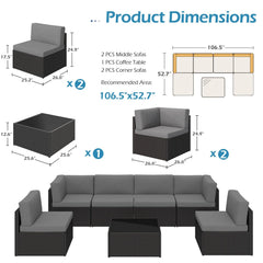 AECOJOY 7 Piece Outdoor Patio Furniture Set, Black & Dark Gray
