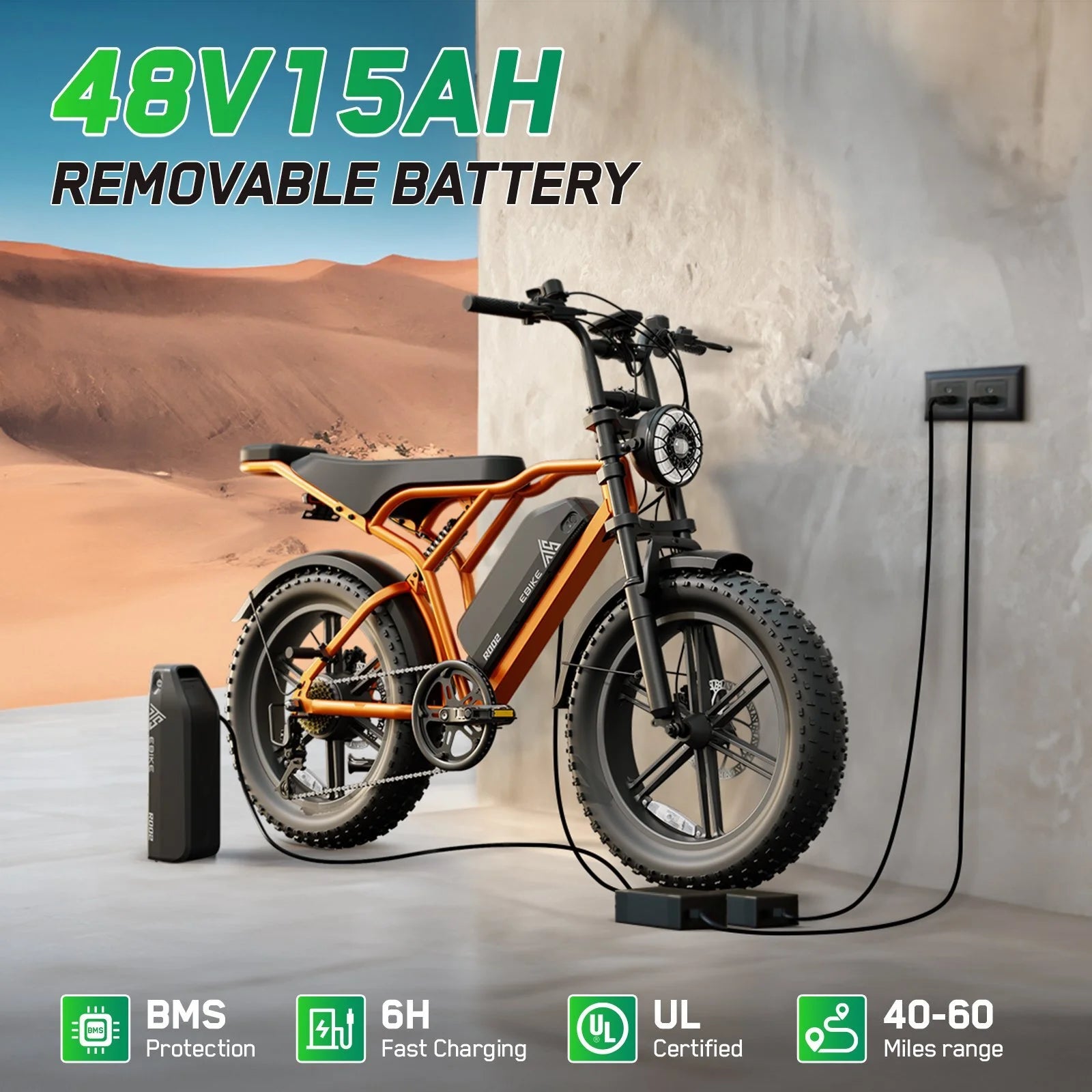 TST Electric Bike for Adults, 750W Peak 1500W Motor, 20"x4" Fat Tire, E Mountain Bike, 48V/15AH UL2849