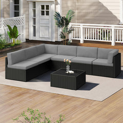 AECOJOY 7 Piece Outdoor Patio Furniture Set, Black & Dark Gray