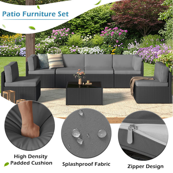 AECOJOY 7 Piece Outdoor Patio Furniture Set, Black & Dark Gray
