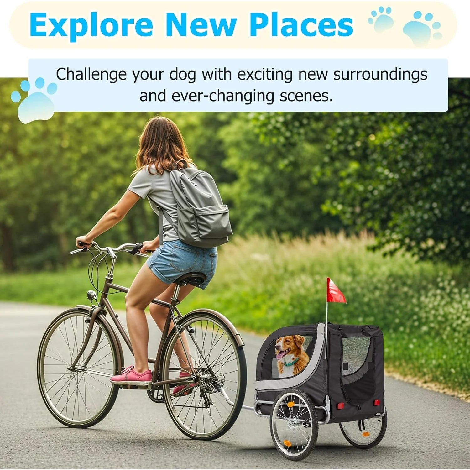 AECOJOY Dog Bike Trailer, Large 55'' Pet Bicycle Carrier for Small and Medium Dogs