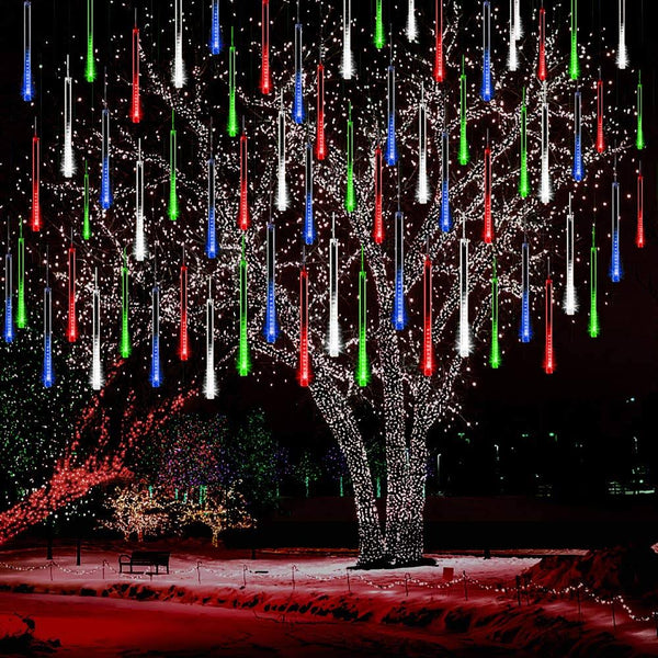 Kwaiffeo Meteor Shower Lights Falling Rain Lights, Christmas Lights Outdoor 12 inch 8 Tube Snow Falling Icicle Cascading Lights for Xmas Tree Decor