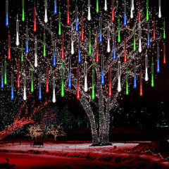 Kwaiffeo Meteor Shower Lights Falling Rain Lights, Christmas Lights Outdoor 12 inch 8 Tube Snow Falling Icicle Cascading Lights for Xmas Tree Decor