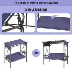 AECOJOY 2-in-1 Convertible Porch Swing Bed 3 Seat, Outdoor Patio Metal Pergola Swing