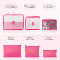 9 Piece Luggage Sets, Hard 20 24 28 in Luggage with 6 Pieces Organize Bags Travel Suitcases Sets with Wheels, Rosé
