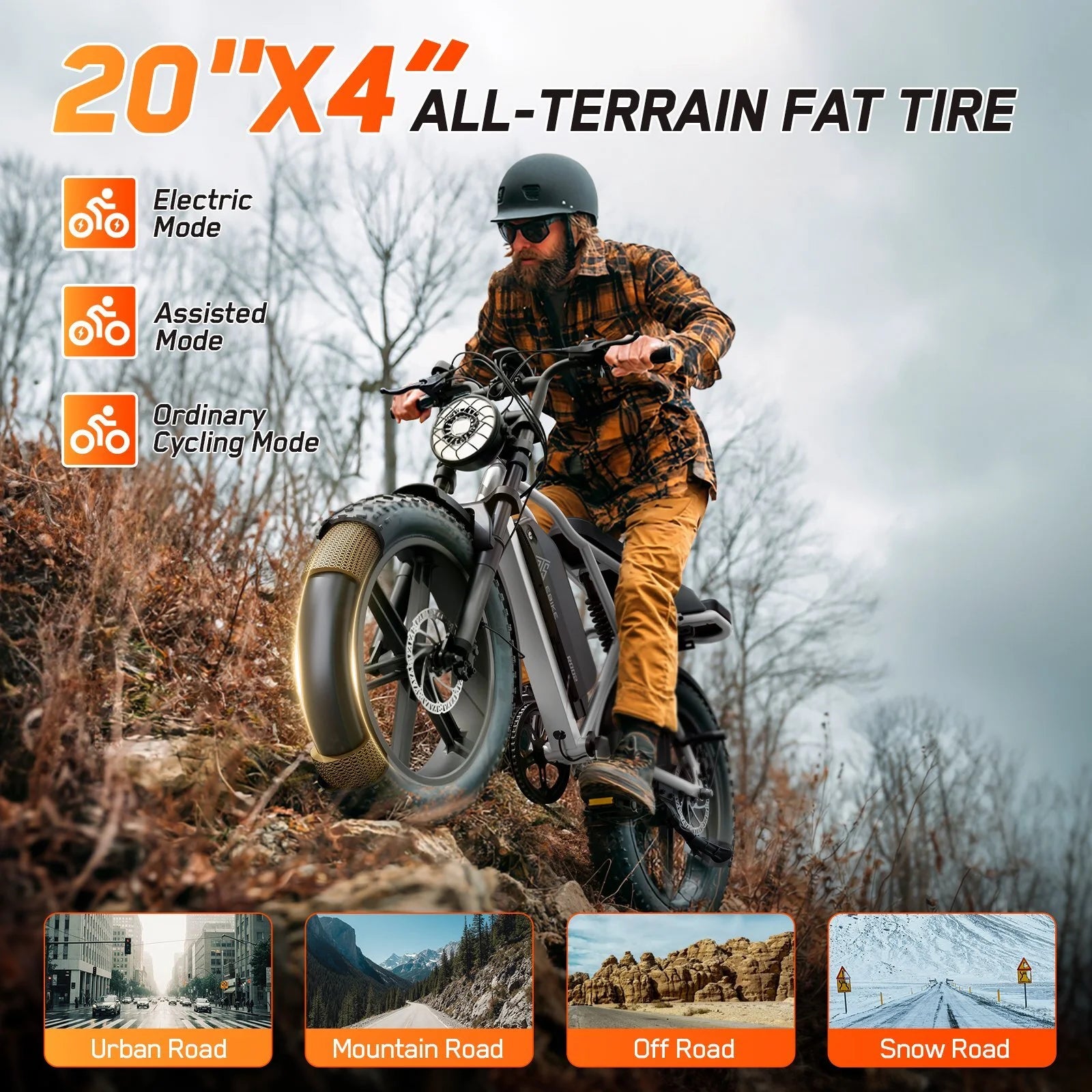 TST Electric Bike for Adults, 750W Peak 1500W Motor, 20"x4" Fat Tire, E Mountain Bike, 48V/15AH UL2849