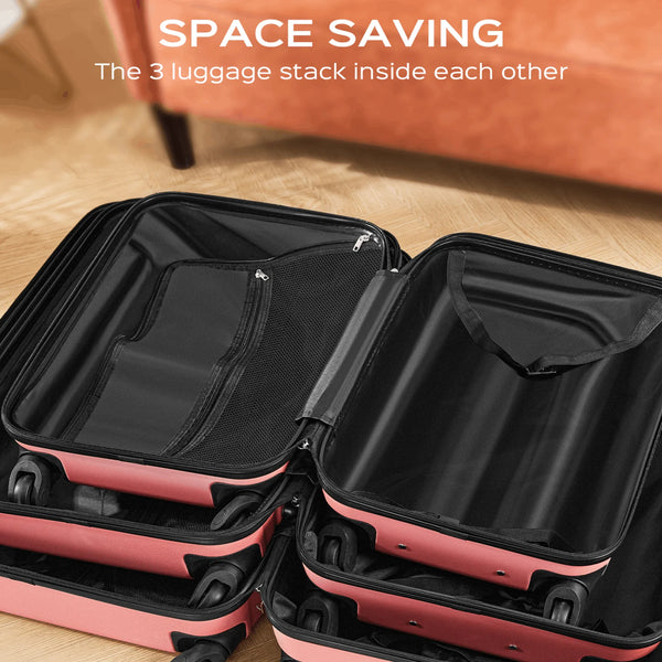 9 Piece Luggage Sets, Hard 20 24 28 in Luggage with 6 Pieces Organize Bags Travel Suitcases Sets with Wheels, Rosé