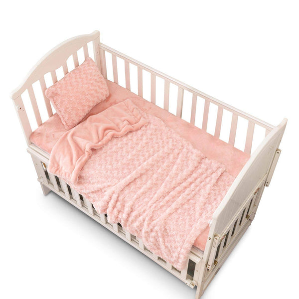 Bella & Saul Bedding Set Girl Baby Boy Nursery Comforter Set of 3, Fitted for A Mini Portable Crib 24x38 INCHES. (Pink), 24x38in