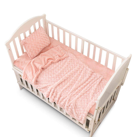 Bella & Saul Bedding Set Girl Baby Boy Nursery Comforter Set of 3, Fitted for A Mini Portable Crib 24x38 INCHES. (Pink), 24x38in
