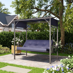 AECOJOY 2-in-1 Convertible Porch Swing Bed 3 Seat, Outdoor Patio Metal Pergola Swing