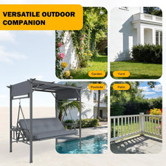 AECOJOY 2-in-1 Convertible Porch Swing Bed 3 Seat, Outdoor Patio Metal Pergola Swing