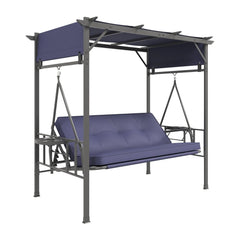 AECOJOY 2-in-1 Convertible Porch Swing Bed 3 Seat, Outdoor Patio Metal Pergola Swing