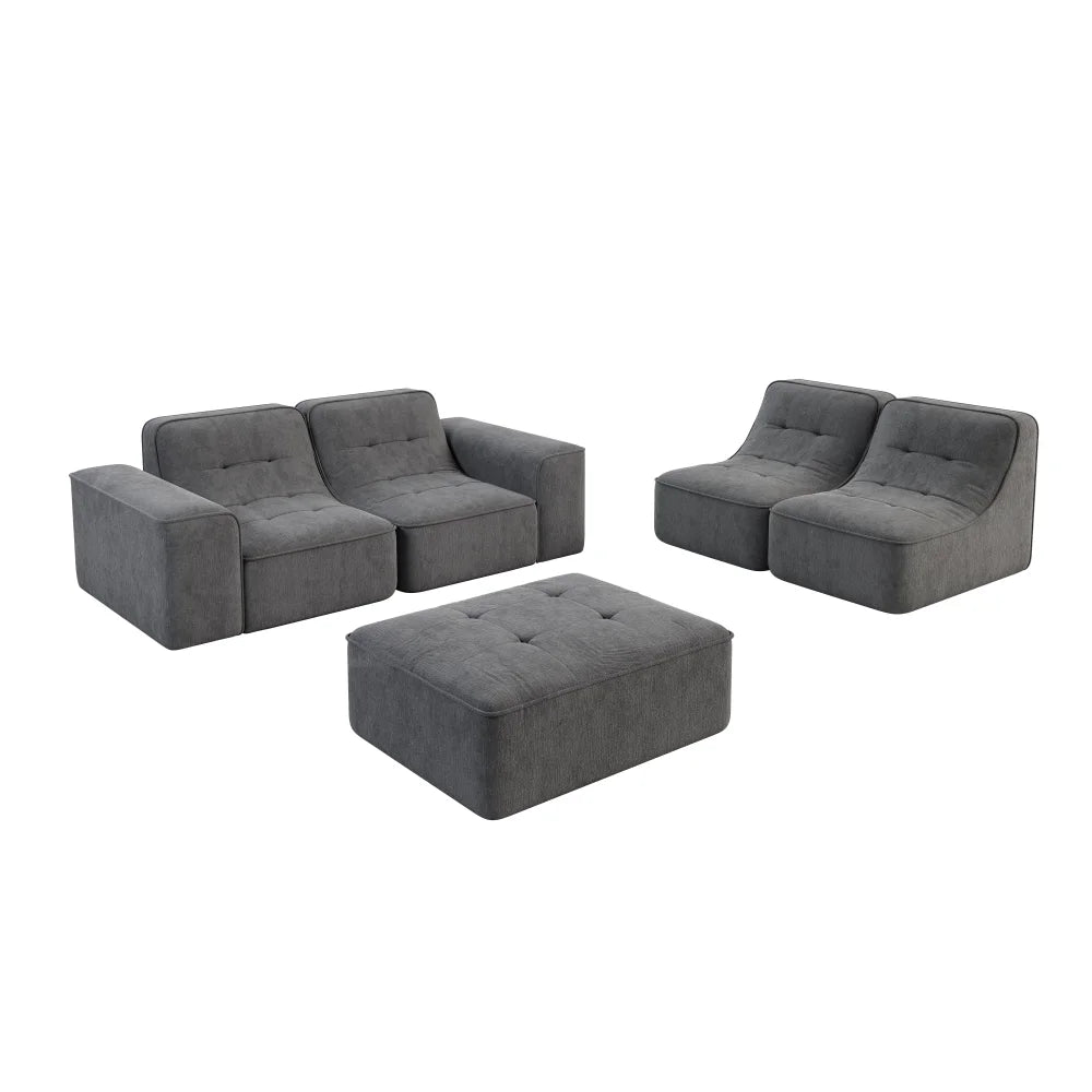 144" Oversized Modular Sectional Sofa, Deep Seat Chenille Cloud Couch with Chaise, L - Shaped Sparkling 5 Seat Sofa Couch for Living Room, Black