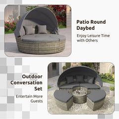 Tangkula Patio Round Daybed with Retractable Canopy(Grey)