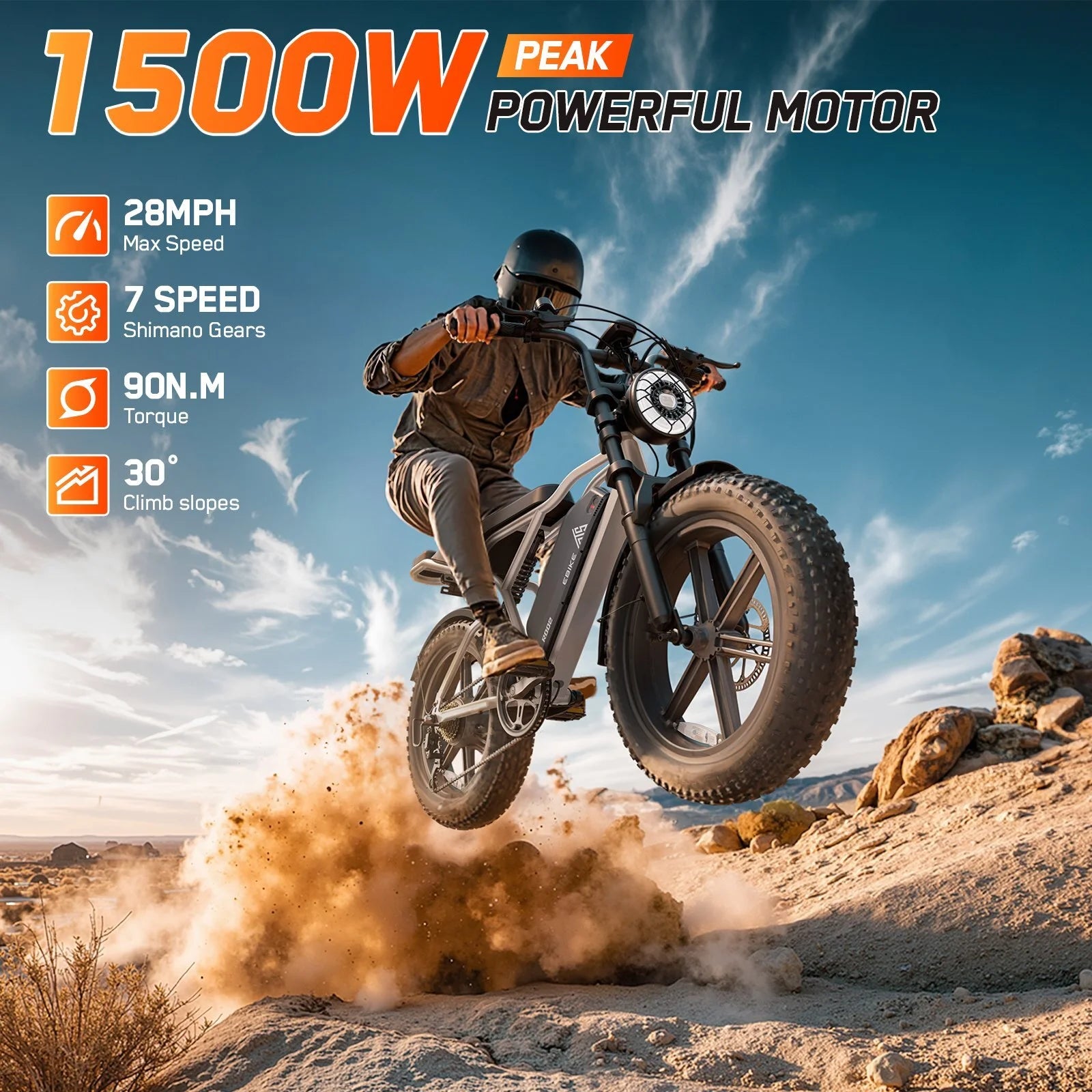 TST Electric Bike for Adults, 750W Peak 1500W Motor, 20"x4" Fat Tire, E Mountain Bike, 48V/15AH UL2849