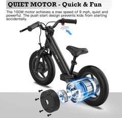 Hiboy BK1 Electric Bike for Kids Ages 3 - 5 Years, 24V 100W Electric Balance Bike 12 in Inflatable Tire Adjustable Seat, Electric Bicycle Gift for Kids