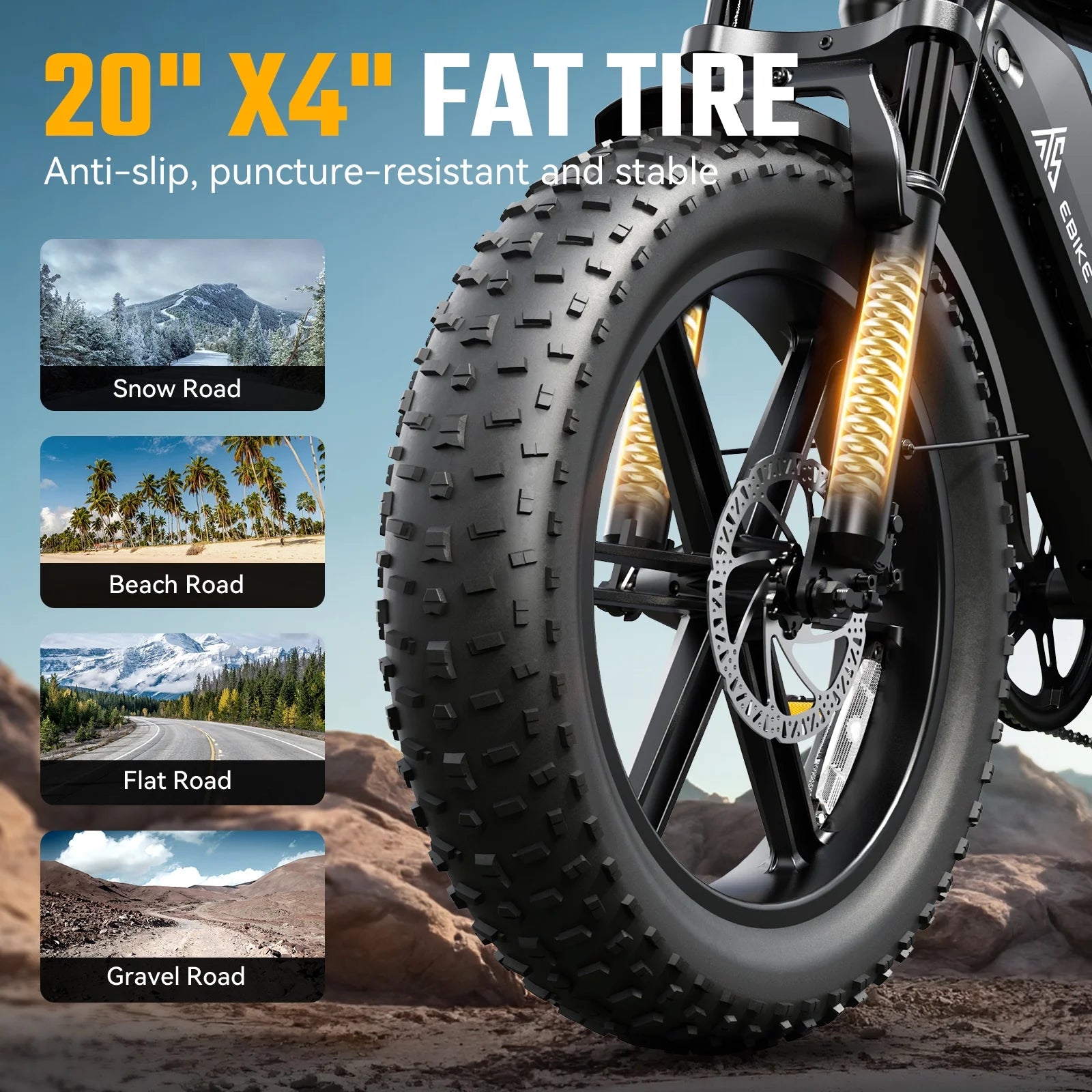 TST Electric Bike for Adults, 750W Peak 1500W Motor, 20"x4" Fat Tire, E Mountain Bike, 48V/15AH UL2849