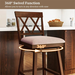 Swivel Bar Stools Set of 2, 29" Bar Height Chairs with Back, Padded Seat & Rubber Wood Frame, Farmhouse Barstools for Kitchen Island