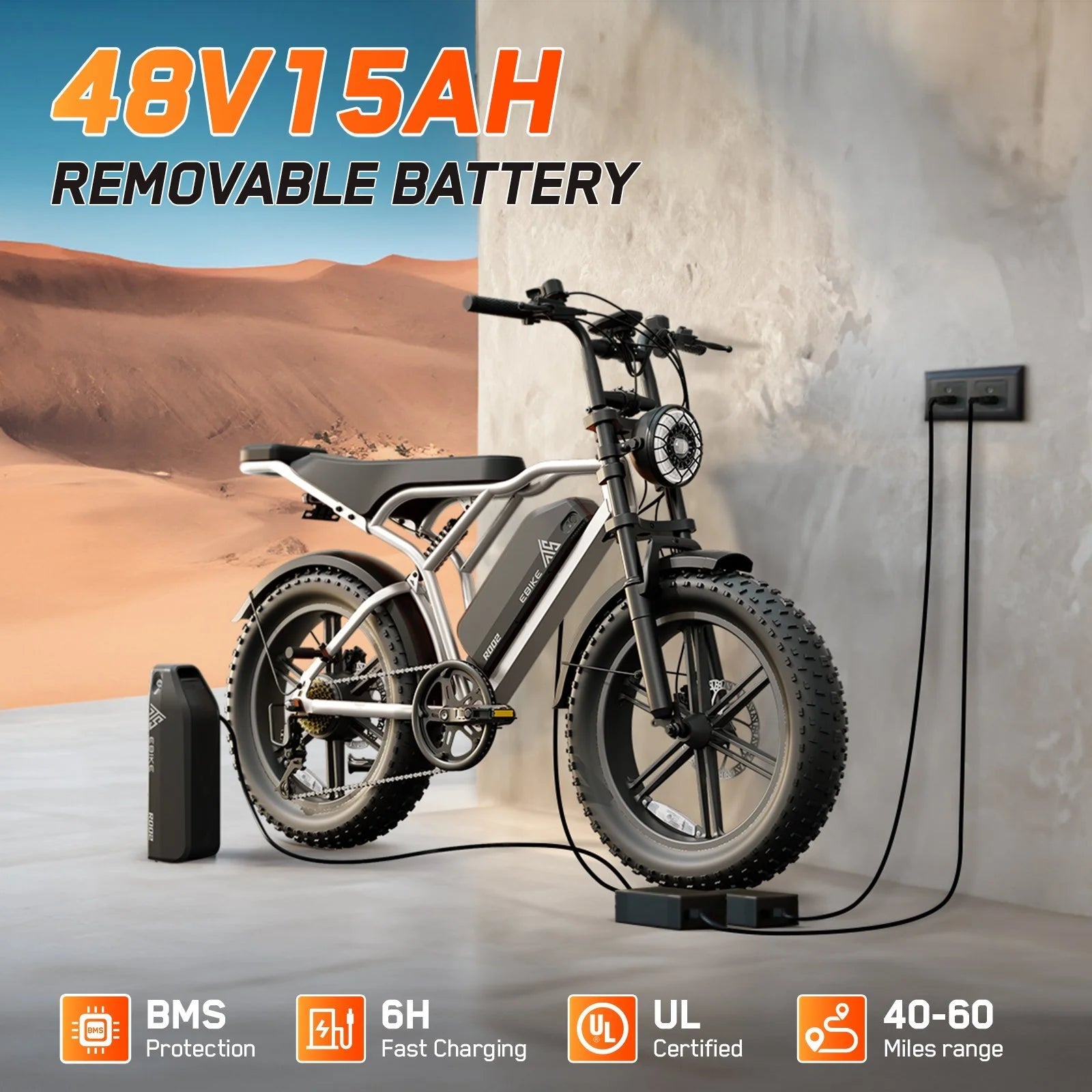 TST Electric Bike for Adults, 750W Peak 1500W Motor, 20"x4" Fat Tire, E Mountain Bike, 48V/15AH UL2849