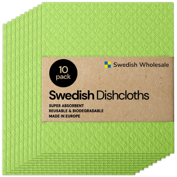 Swedish Wholesale Absorbent Reusable Dish Cloths for Kitchen, Bathroom and Cleaning Counters, 10pk, Lime Green