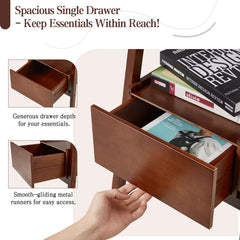 AECOJOY Nightstand with Drawer and Storage Shelf, Bamboo Bed Side Table