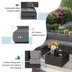 AECOJOY 7 Piece Outdoor Patio Furniture Set, Black & Dark Gray