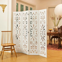 5.6ft Room Divider Folding Wood Classical Carved Partition Screen for Home Office Garden - 4 Panels (White)