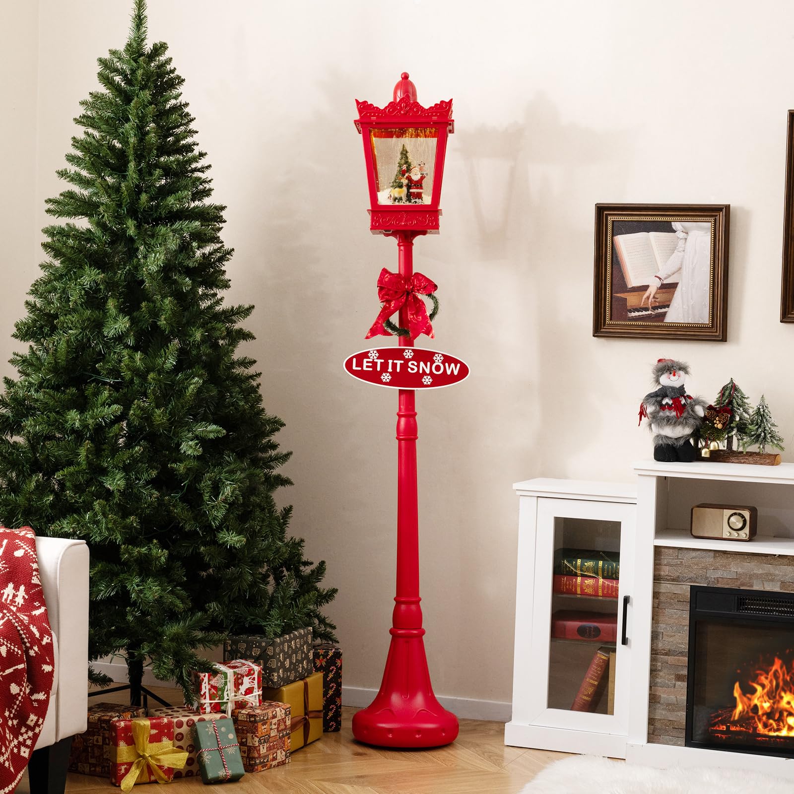 Tangkula 8 ft Musical Christmas Street Light Indoor/Outdoor Lamp Post with Warm White LEDs