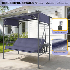 AECOJOY 2-in-1 Convertible Porch Swing Bed 3 Seat, Outdoor Patio Metal Pergola Swing